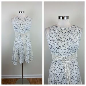 Floreat Anthropologie White Black Floral Lace Dress Boho Women Size 8